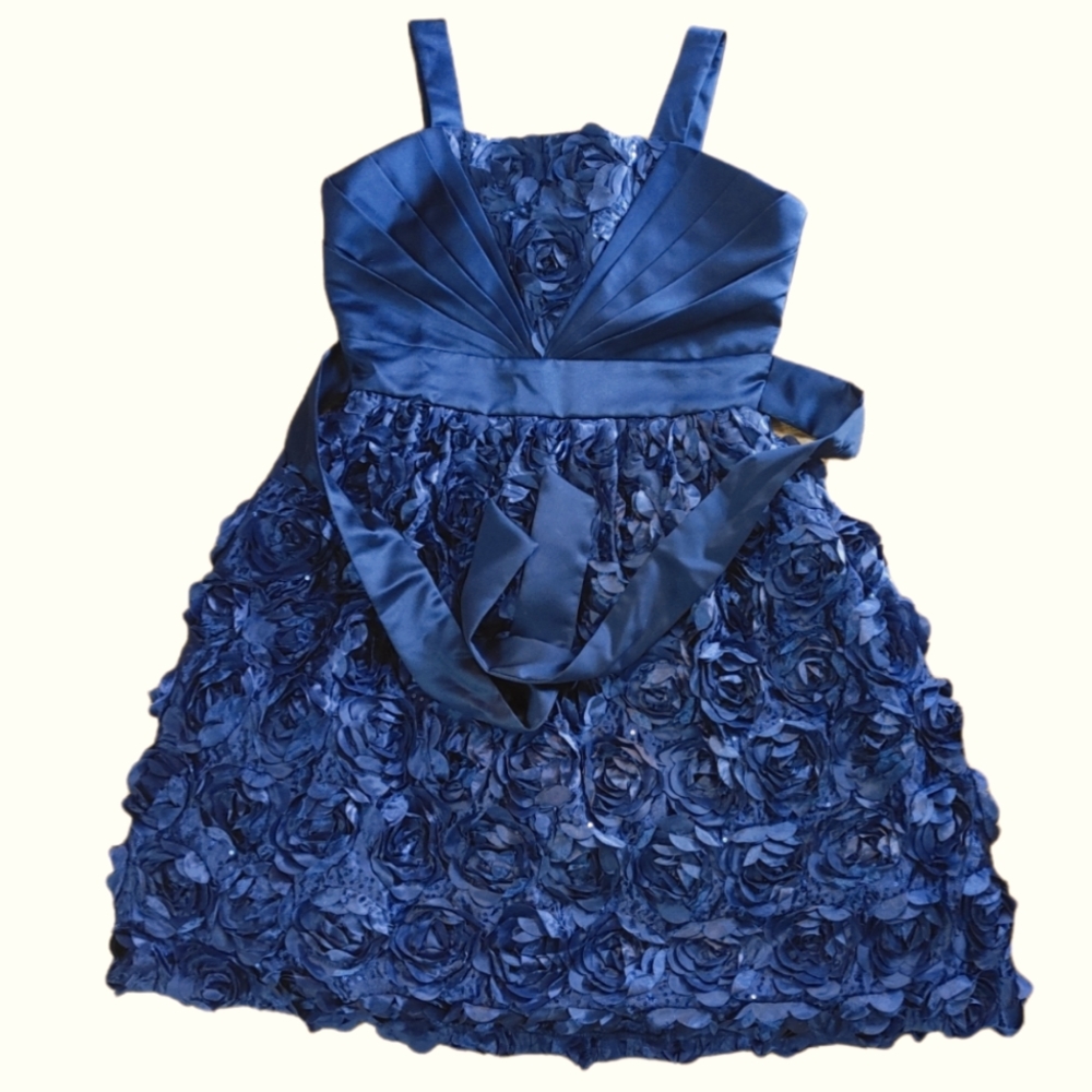 RARE EDITIONS Navy 3D Rose Silky Soft Formal Special Occasion Dress